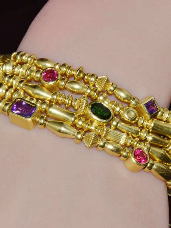 Designer Seidengang Natural Tourmaline Amethst Garnet 18K Solid Gold Bracelet - Picture 10 of 14